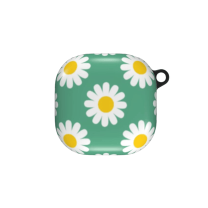 Green case with white daisy pattern on a white background
