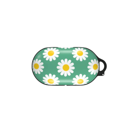 Sleep mask with daisy pattern on a green background