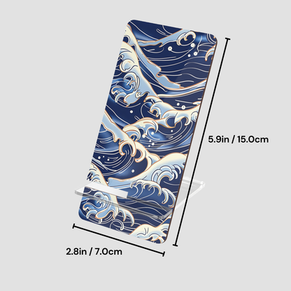 Blue and white wave patterned product with dimensions on a gray background | Casenari