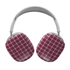 Plaid-patterned headphones on a white background