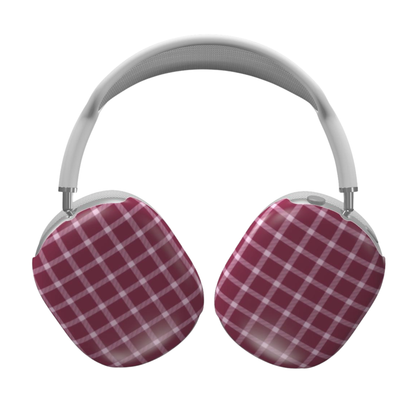 Plaid-patterned headphones on a white background