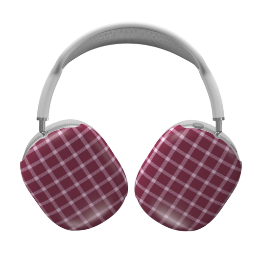 Plaid-patterned headphones on a white background