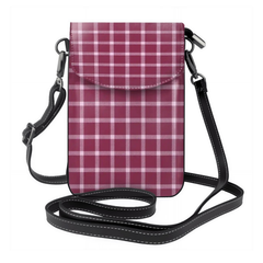 Plaid patterned crossbody bag with a strap on a white background