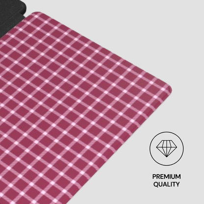 Red and white checkered mat with a 'Premium Quality' label on a gray background