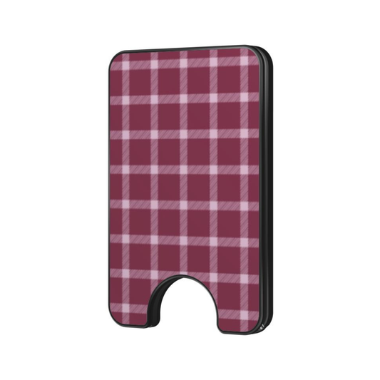 Mulberry Plaid Magnetic Wallet with rich mulberry and pink plaid pattern