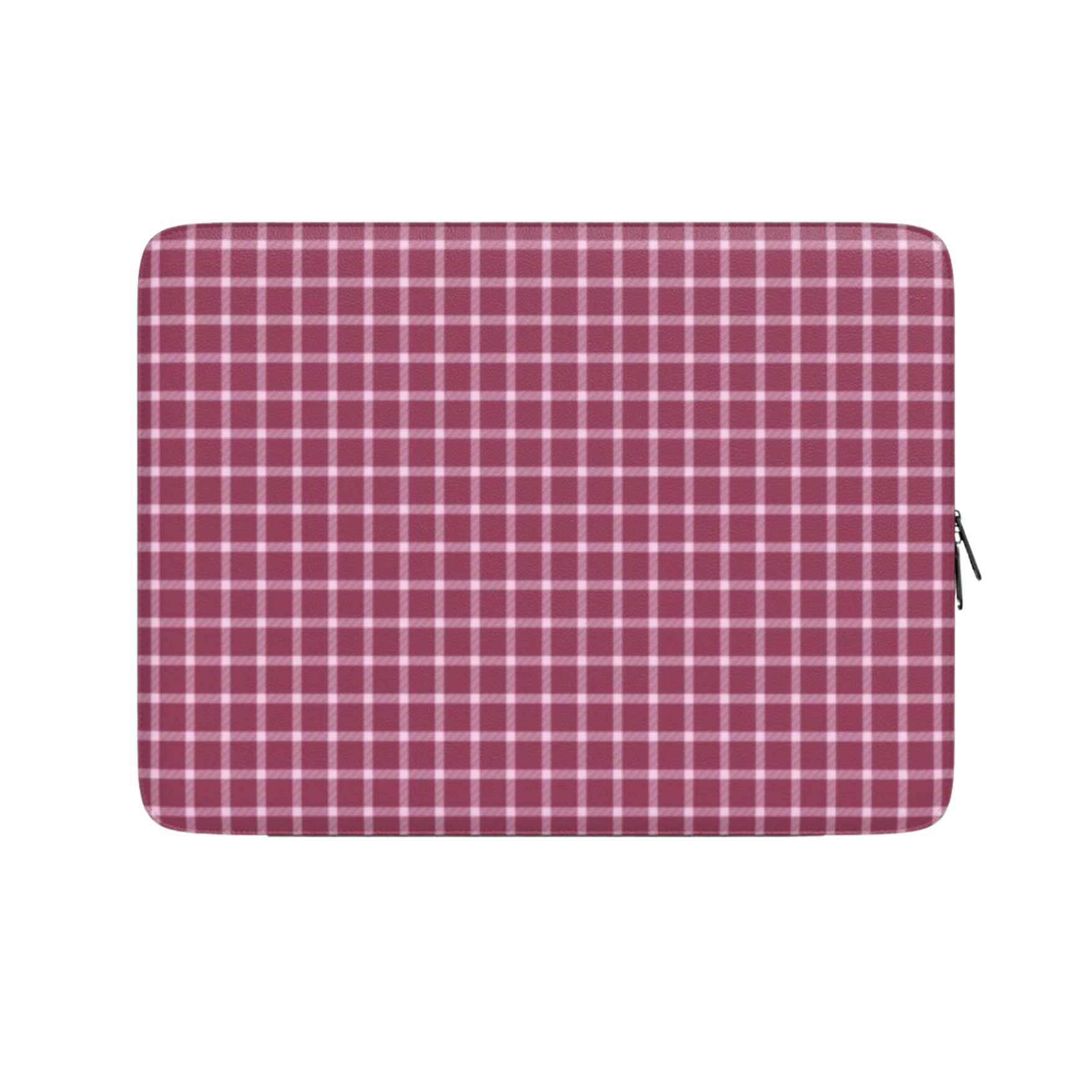 Plaid patterned pouch on a white background