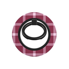 Plaid-patterned phone ring holder on a white background