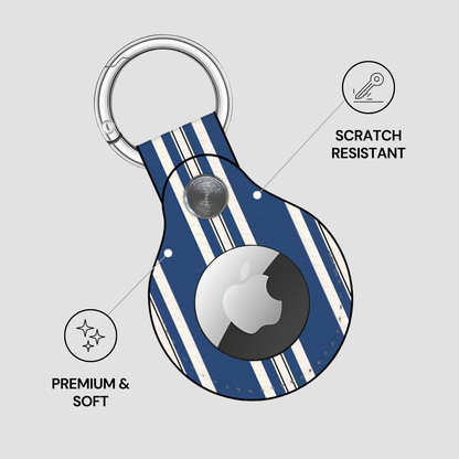 Keychain case with Apple logo on a gray background