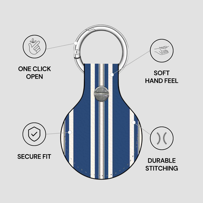 Keychain with features highlighted on a gray background