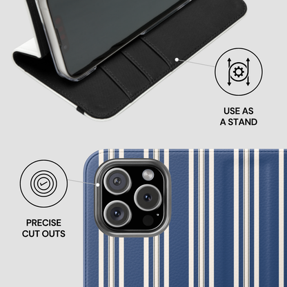 Phone case with stand feature and camera cutout on a white background