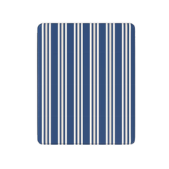 Rectangular mat with blue and white vertical stripes on a white background