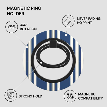 Magnetic ring holder with features listed on a gray background