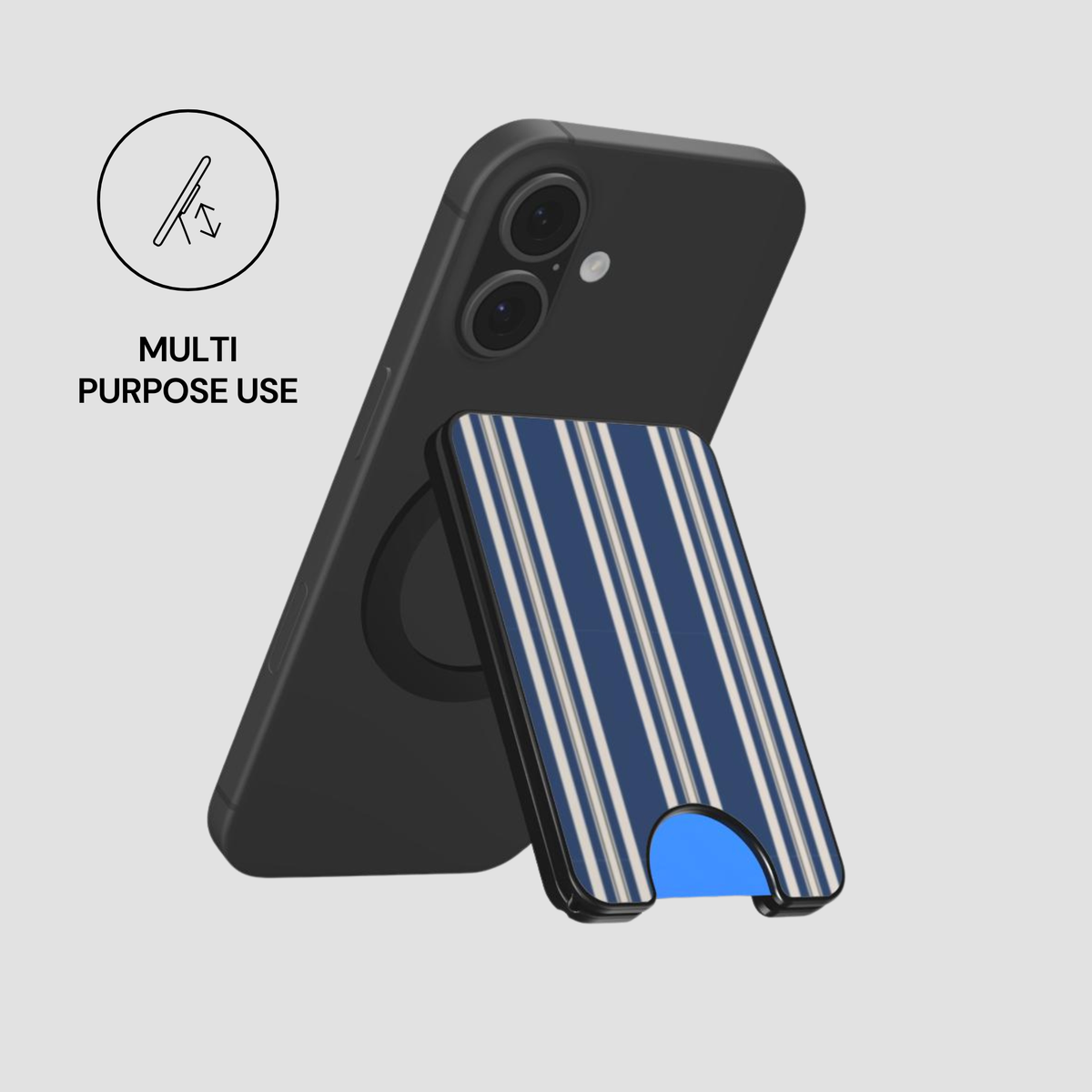 Nautic Stripe Magnetic Wallet attached to a phone in a MagSafe-style setup