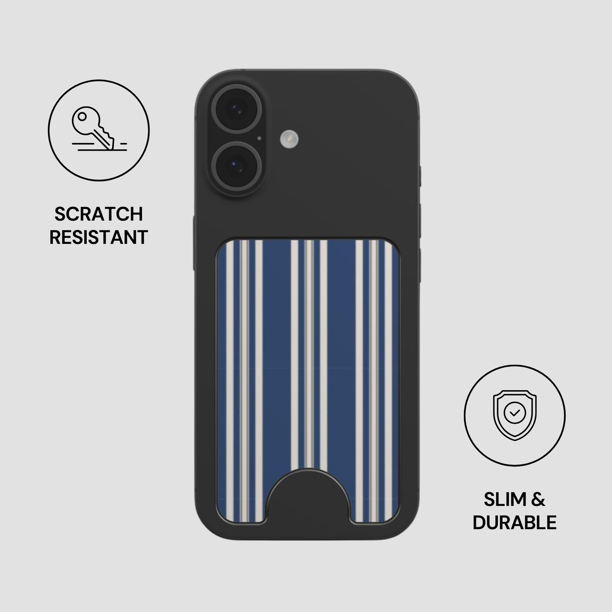 Nautic Stripe Magnetic Wallet attached to the back of a phone showing slim and durable everyday use