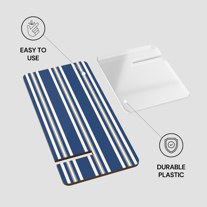 Blue and white striped product with 'Easy to Use' and 'Durable Plastic' text on a gray background