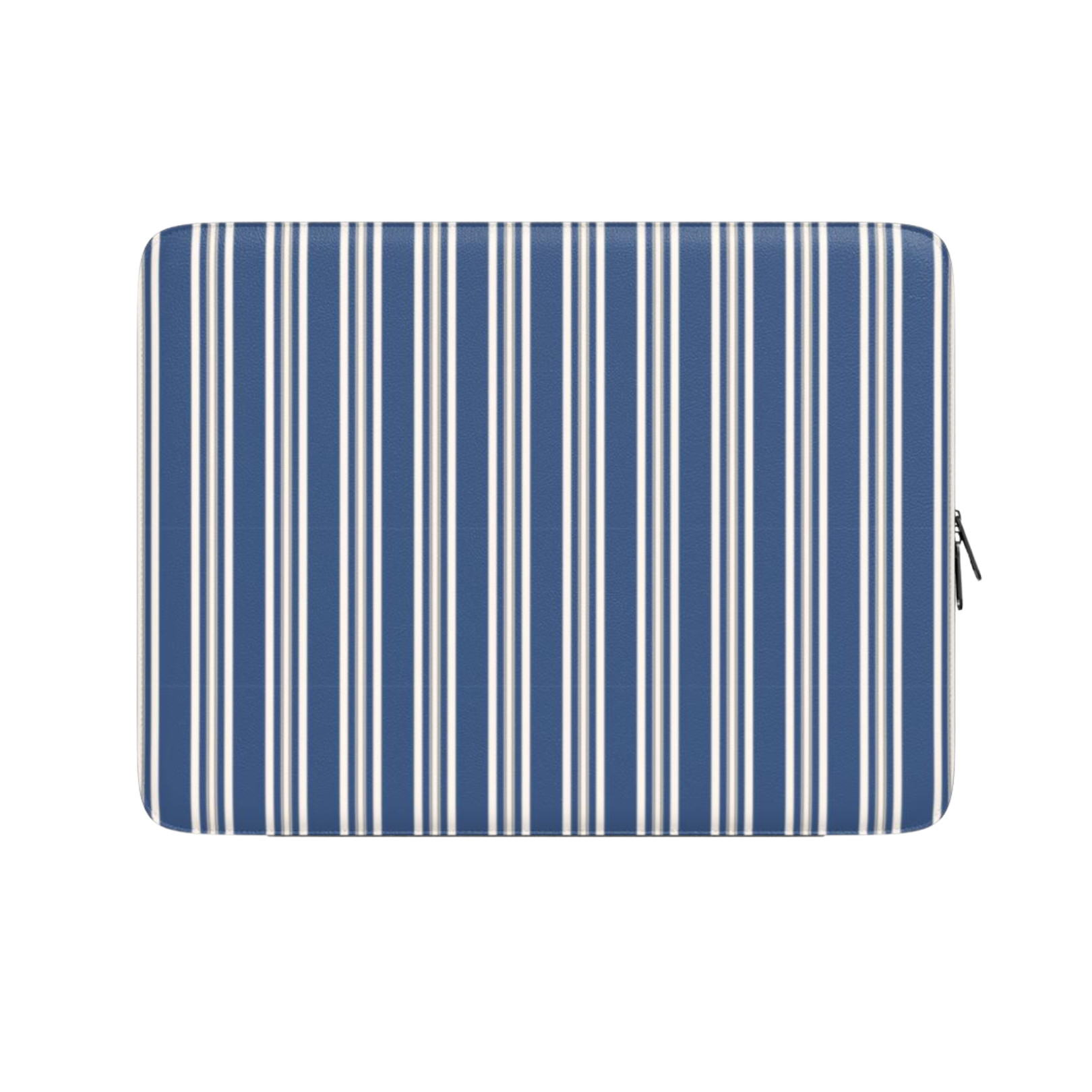 Rectangular mat with blue and white vertical stripes on a white background