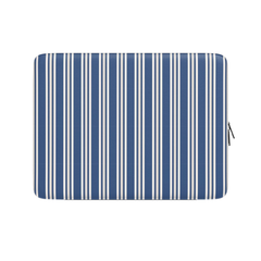 Rectangular mat with blue and white vertical stripes on a white background