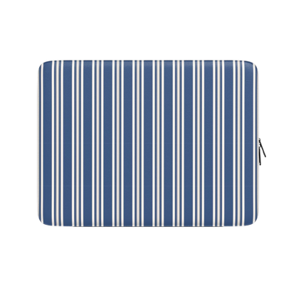 Rectangular mat with blue and white vertical stripes on a white background