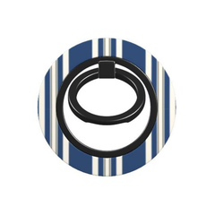 Black ring holder on a blue and white striped background