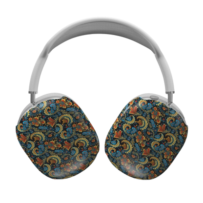 Headphones with floral patterned ear covers on a white background