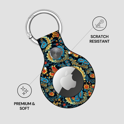 Decorative keychain case with floral pattern for Apple product on a light gray background