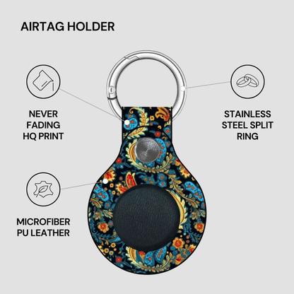 Airtag holder with floral design on a gray background