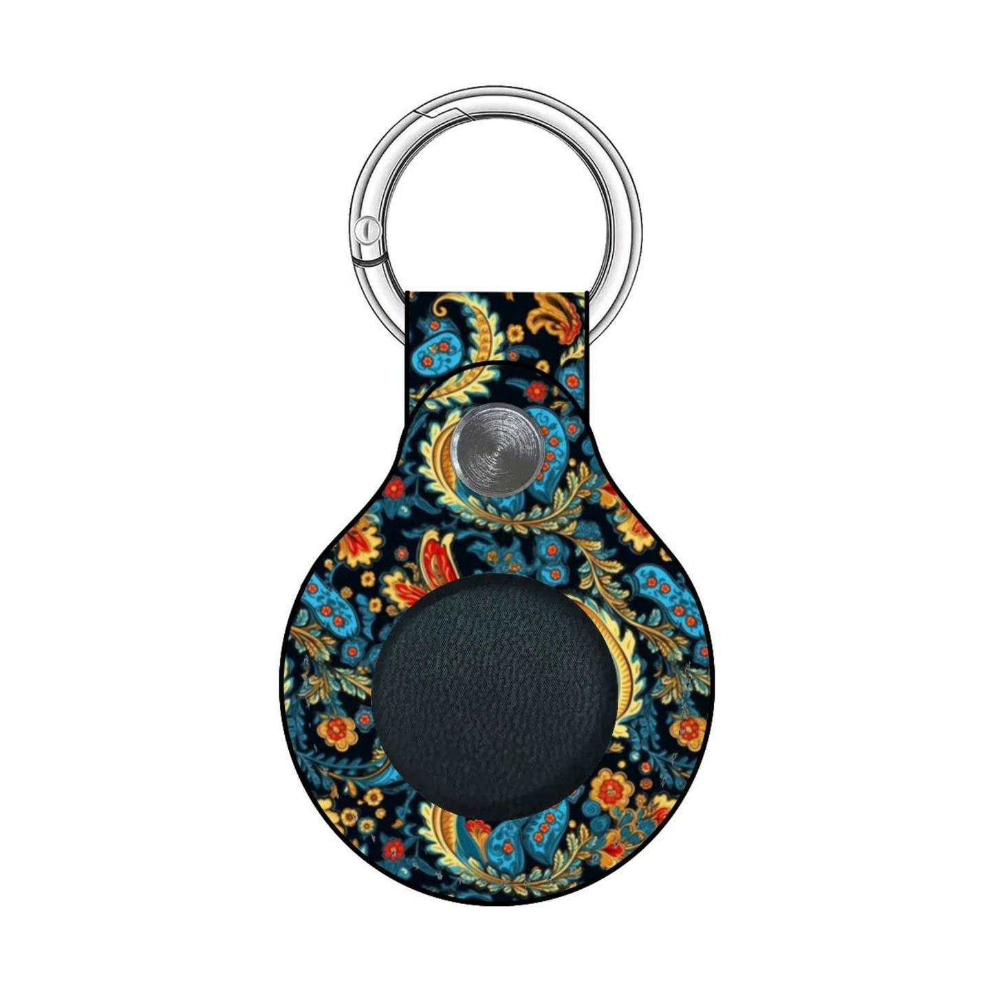 Decorative keychain with floral pattern on a white background