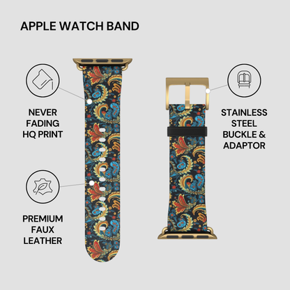 Apple watch band with floral design on a gray background