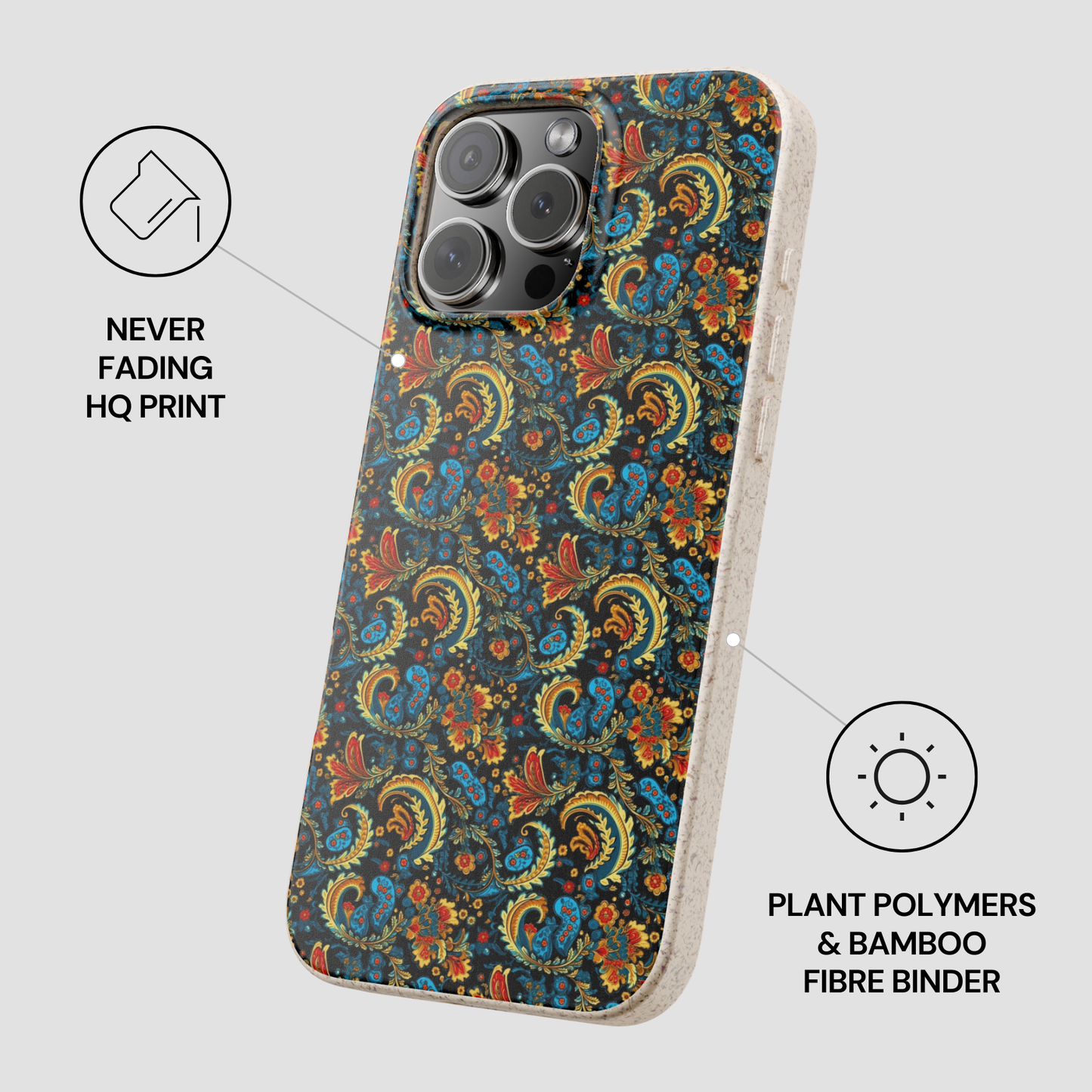 Phone case with floral pattern on a light gray background