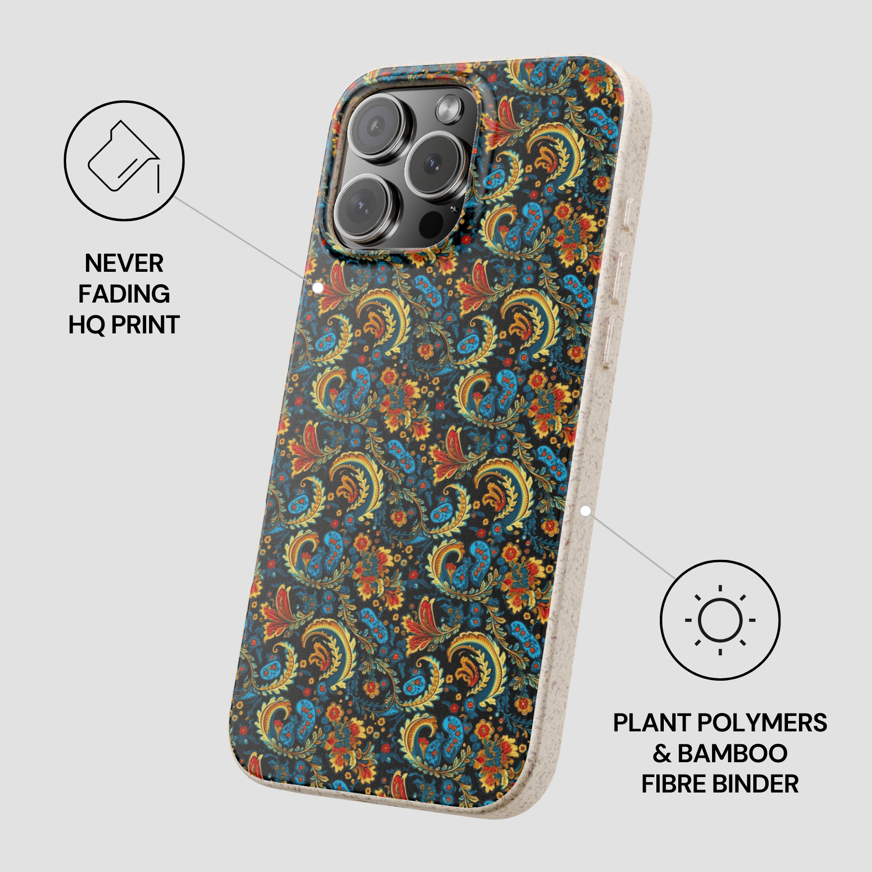 Phone case with floral pattern on a light gray background