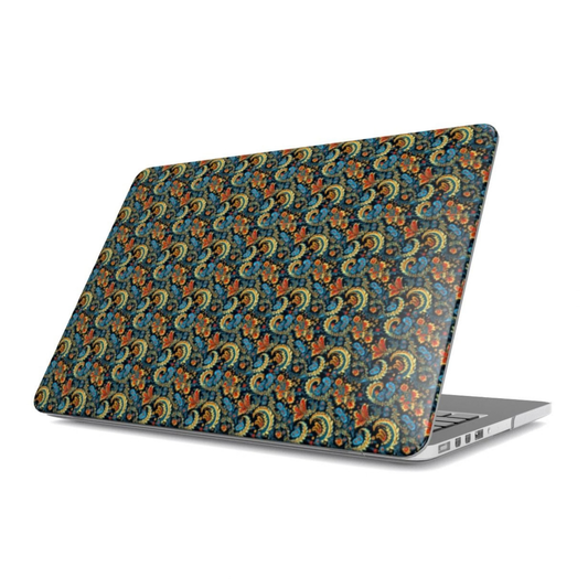 Laptop with a colorful patterned cover on a white background