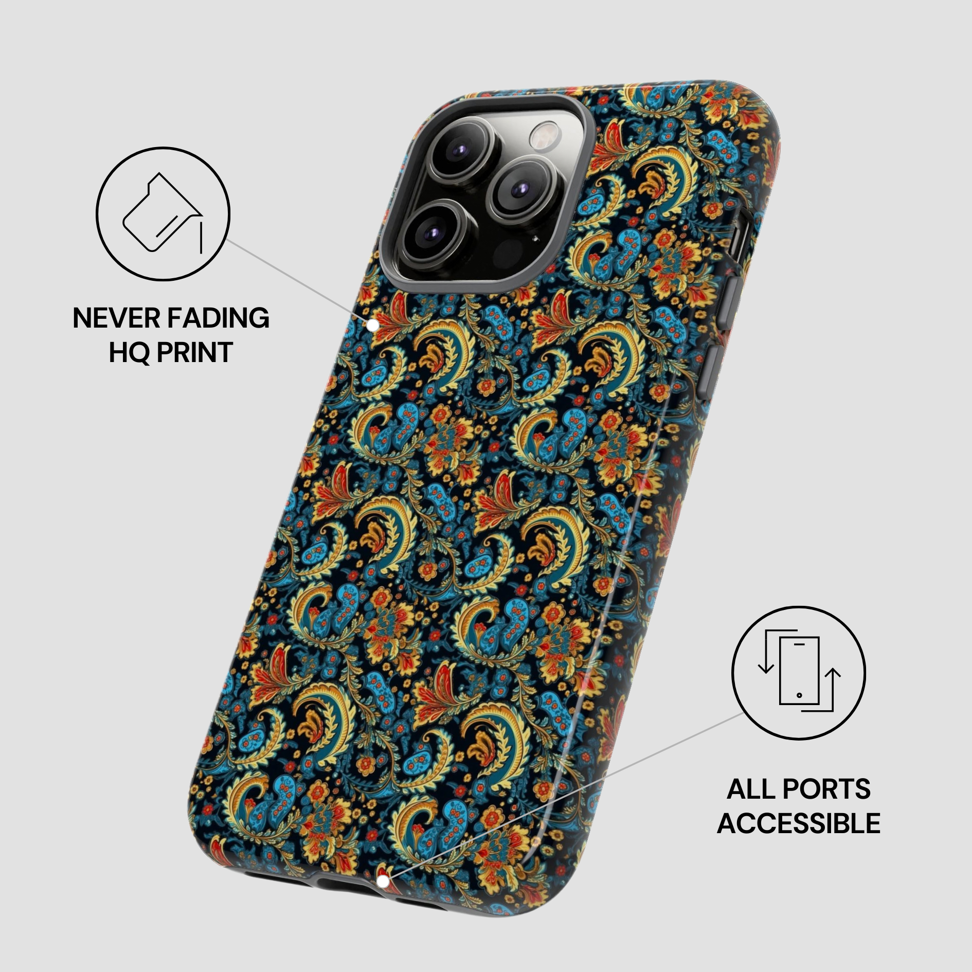 Phone case with floral pattern on a gray background