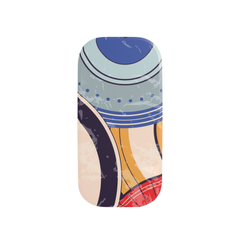 Colorful cylindrical container with abstract design on a white background