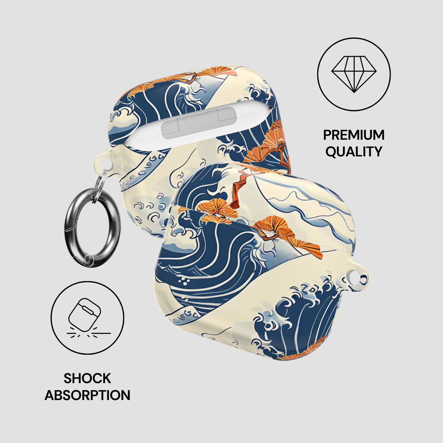 AirPods case with wave and fish design on a light gray background | Casenari