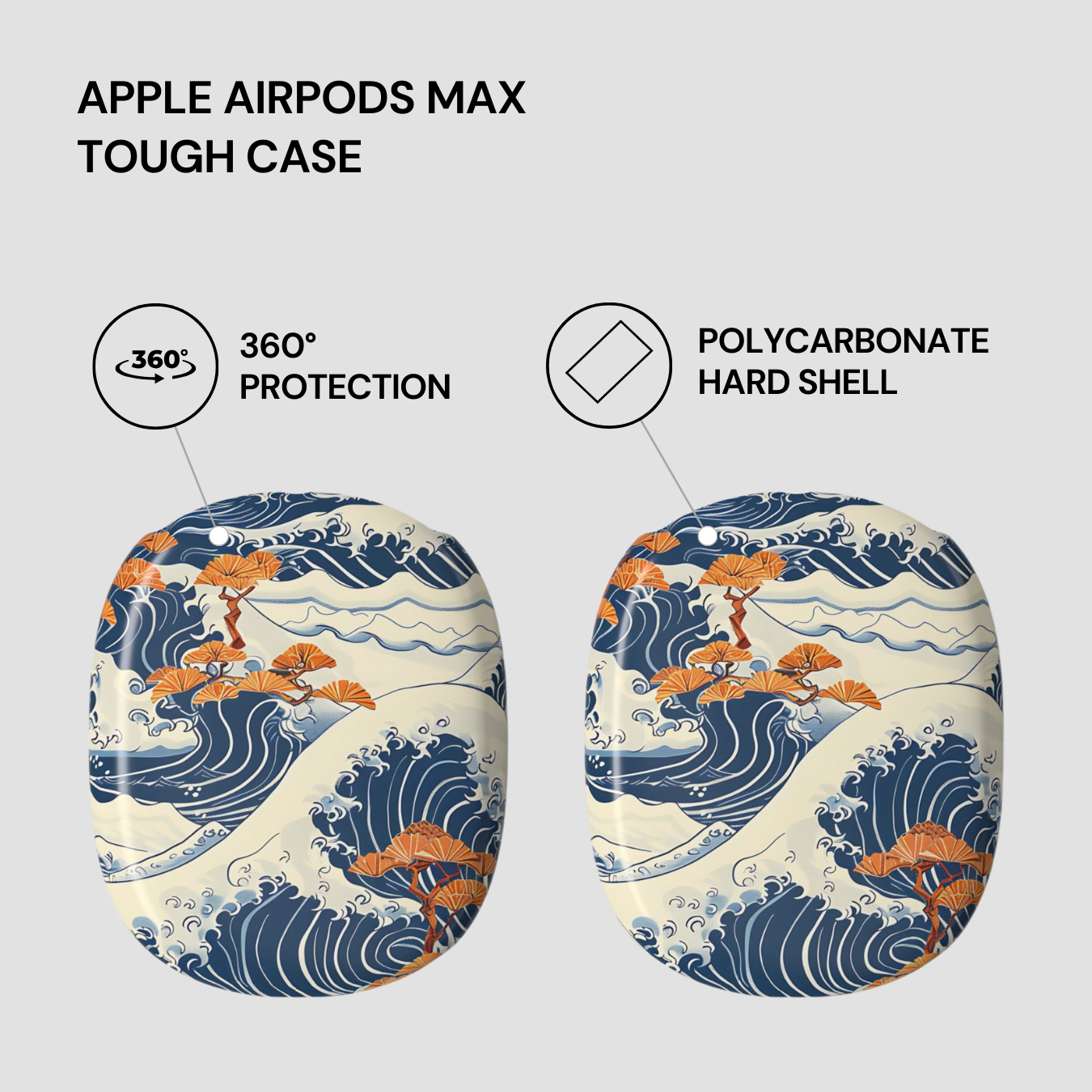 Apple AirPods Max tough case with wave design on a light gray background