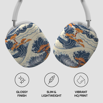 Headphone cases with wave and fish design, glossy finish, slim and lightweight, vibrant HQ print.