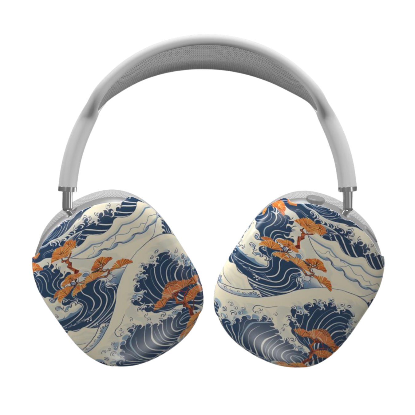Headphones with a design of fish and waves on a white background