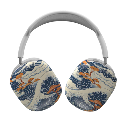 Headphones with a design of fish and waves on a white background