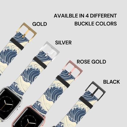 Watch band with wave design and color options labeled on a light gray background | Casenari