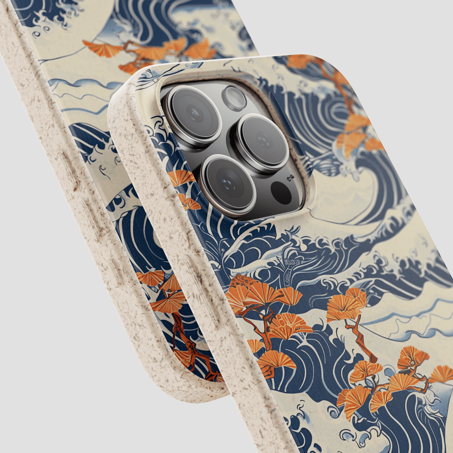Phone case with wave and floral design on a light gray background | Casenari