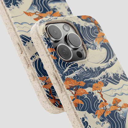Phone case with wave and floral design on a light gray background | Casenari