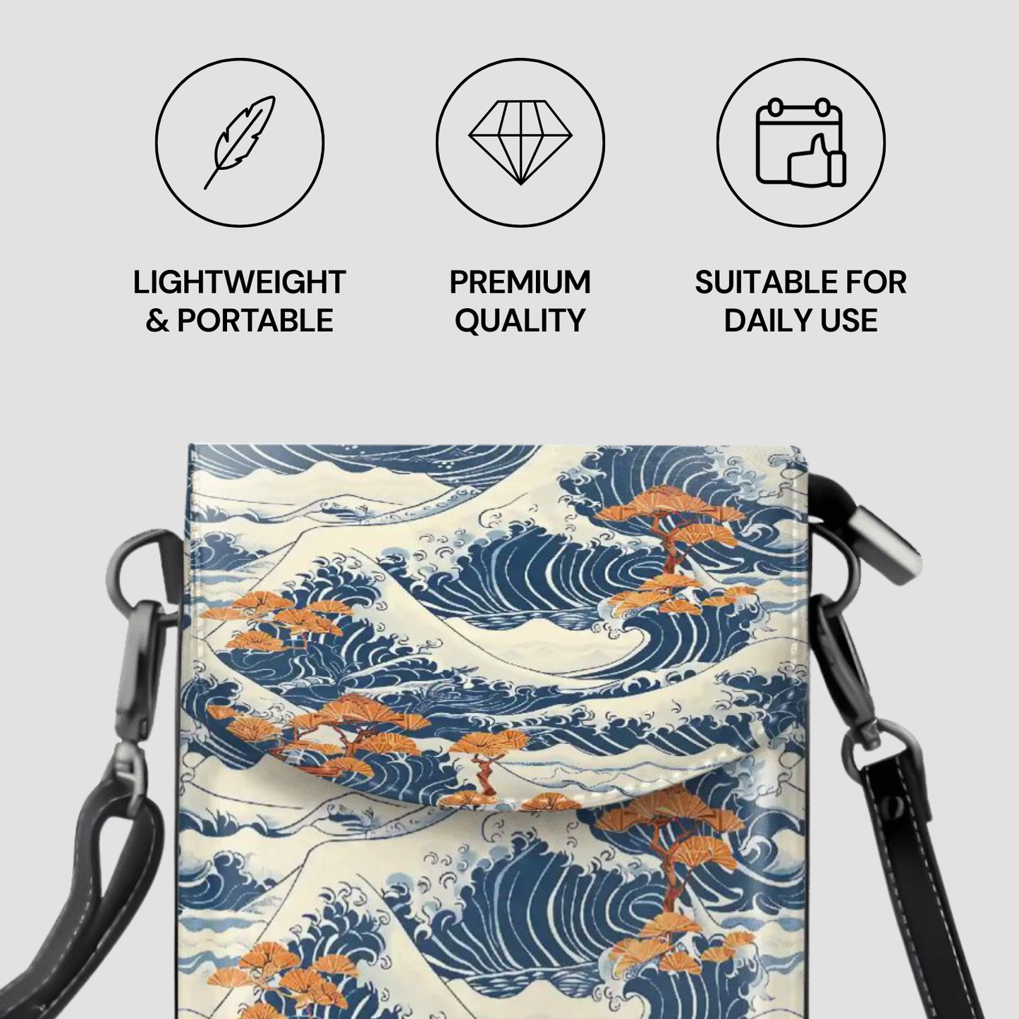 Phone case with wave design and features on a light gray background | Casenari