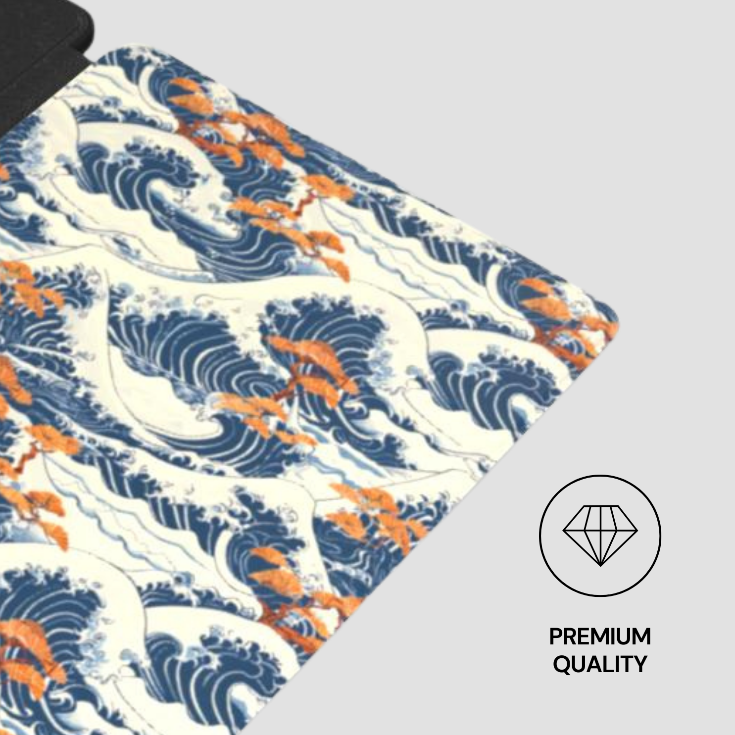 Product with wave pattern and 'Premium Quality' label on a gray background | Casenari
