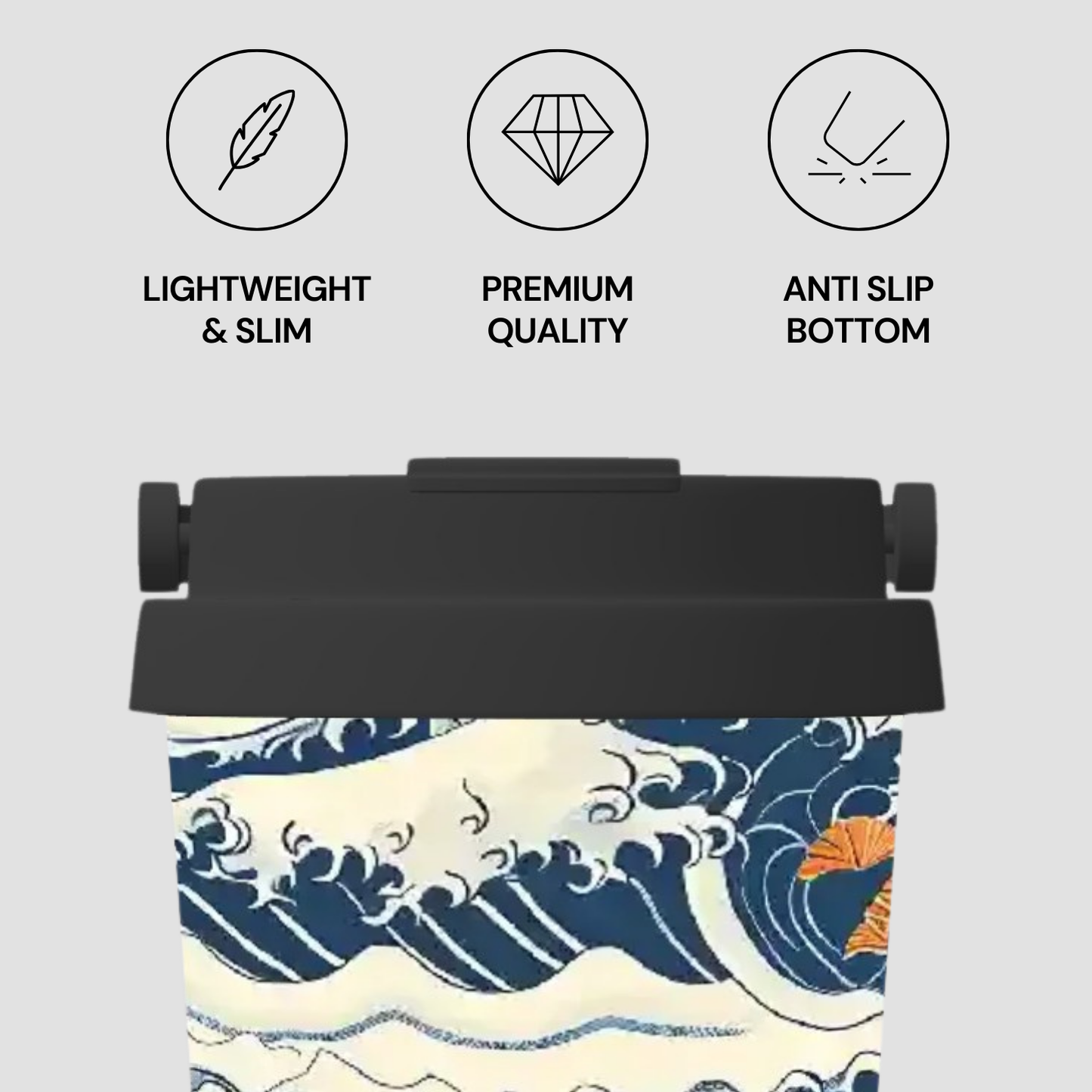 Roll-up mat with wave design and features on a light gray background | Casenari