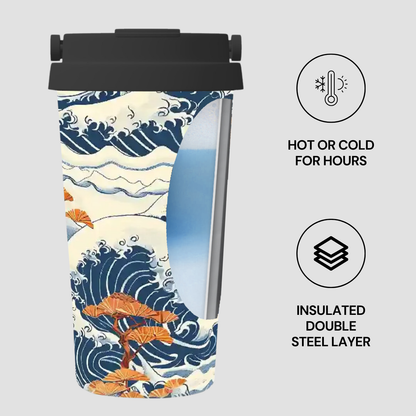 Tumbler with wave design and insulated features on a light gray background | Casenari