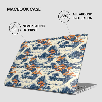 Laptop case with wave pattern and text highlighting features on a white background | Casenari