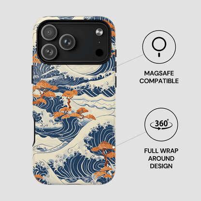 Phone case with wave design and Magsafe compatibility on a gray background | Casenari