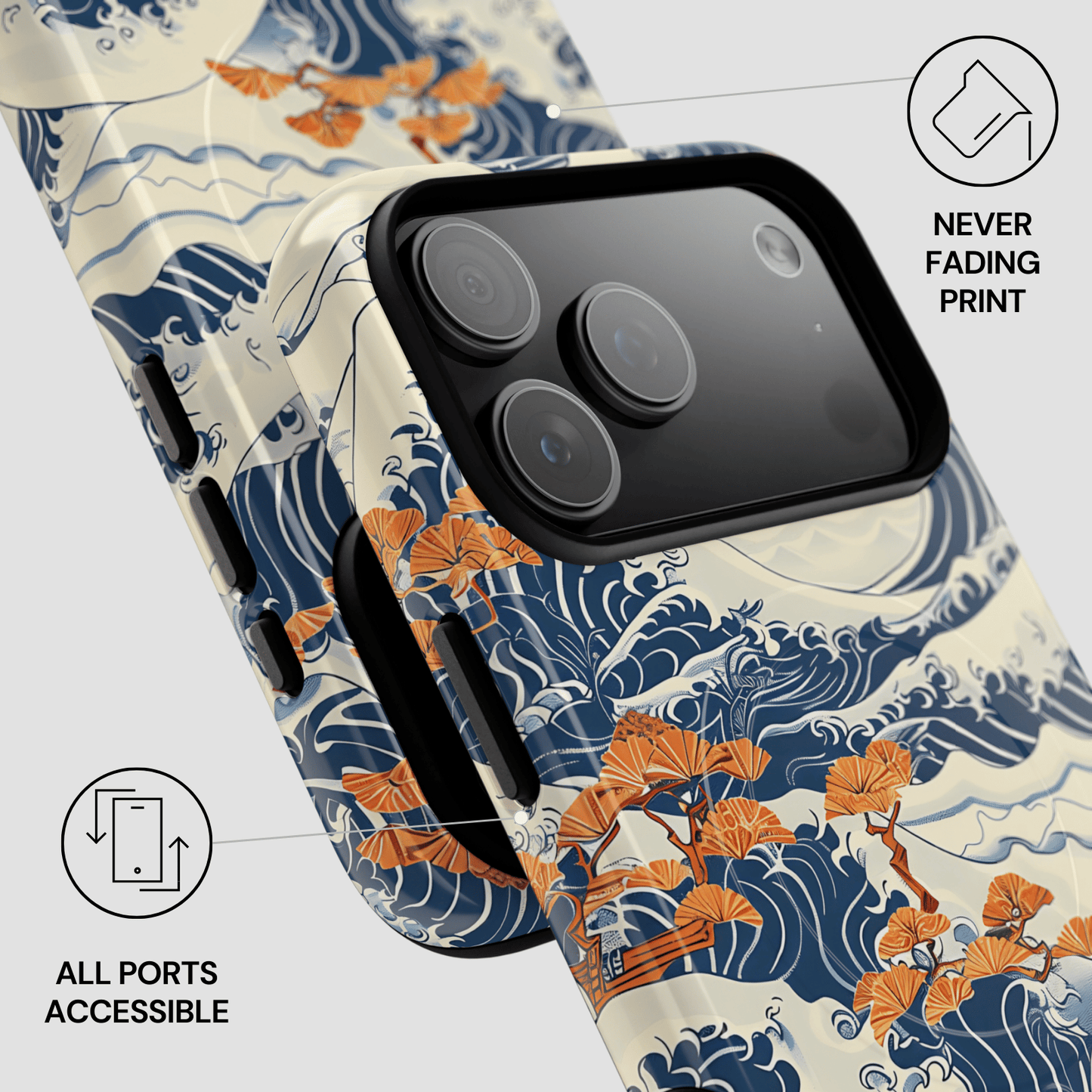 Phone case with wave and floral design on a white background | Casenari