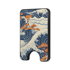 Pines & Tides magnetic wallet with universal compatibility, premium finish, slim and lightweight, and contactless friendly feature icons