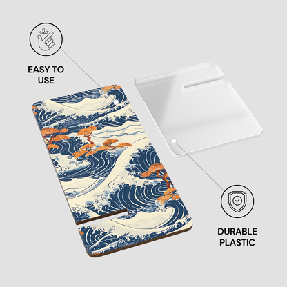 Phone case with wave design and text about ease of use and durable plastic on a white background | Casenari